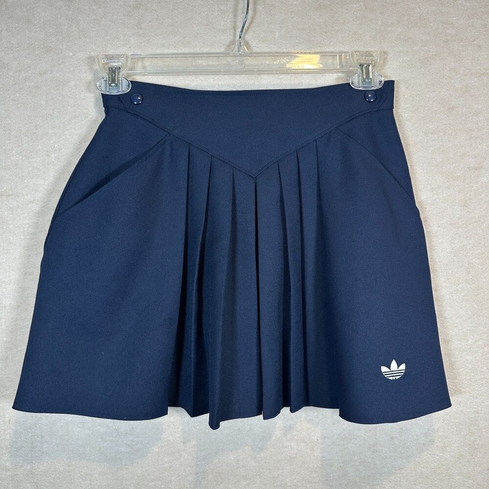 Vintage adidas Trefoil Pleated Tennis Skirt Navy West Germany Women's 12 Poly
